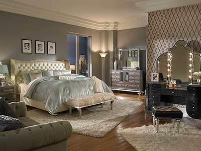 Hollywood Swank Creamy Pearl Platform Bed by AICO