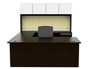 U-Shaped Office Desk With Glass Doors Hutch CH-V-675