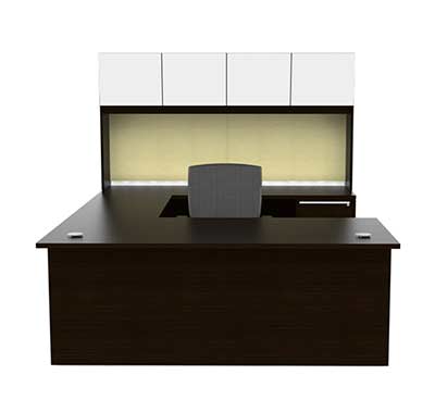 U-Shaped Office Desk With Glass Doors Hutch CH-V-675