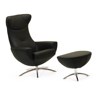 Fjords Baloo Swing Black Chair with Ottoman by Hjellegjerde