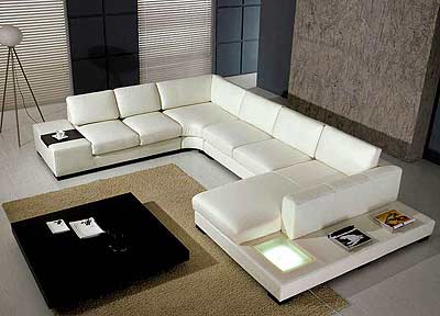 T35 White Leather Sectional Sofa