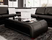 Modern Black Bonded Leather Coffee Table with Glass Top