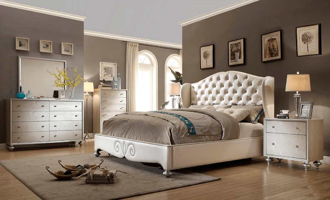 diamond tufted pearl bed mf708 | classic bedroom