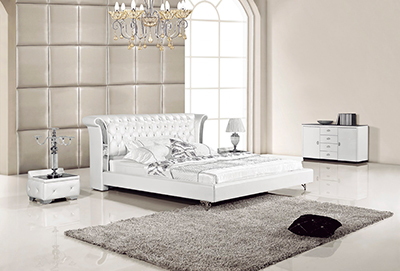 White Leather Bed with Nightstands AE293