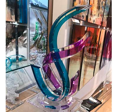 Turquoise and Violet Acrylic Sculpture by Muniz Plastics