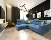 Blue Fabric Sectional Sofa Bed EF Raya