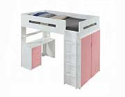 Loft Bed with Desk and Wardrobe in Pink Nerice by ACME