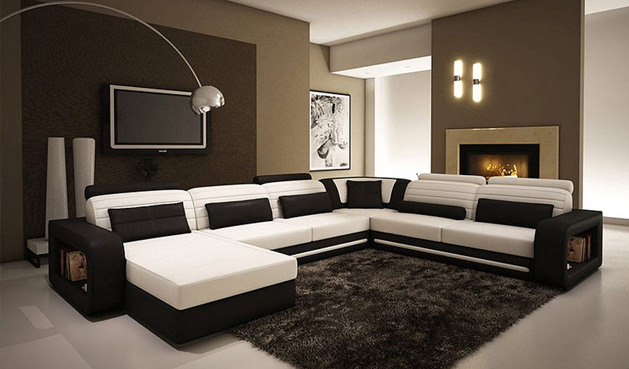  gt;gt; Alina Contemporary Black and White Leather Sectional Sofa VG45