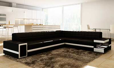 Modern Black Leather Sectional Sofa VG106