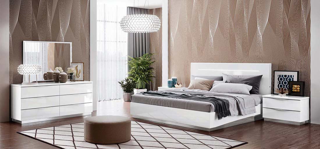 White Lacquer Finish Italian Bedroom Leona Modern Bedroom