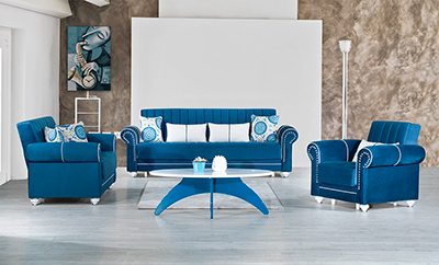 Marilyn Blue Fabric Sofa Sleeper by Demka