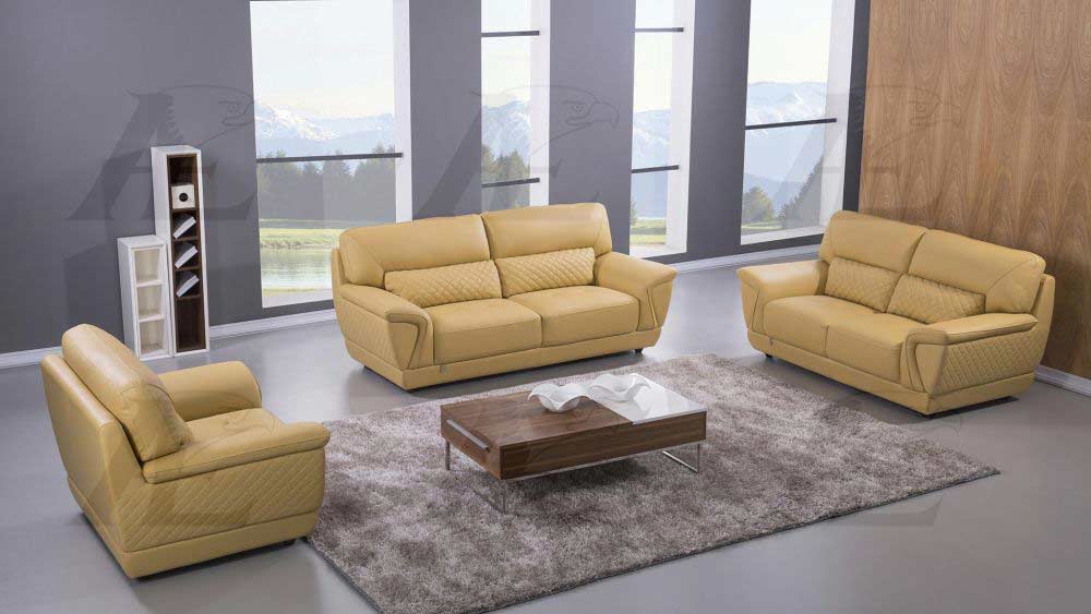 yellow leather sofa set