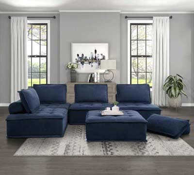 5 Piece Dark Blue Fabric Sofa HE 545