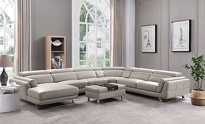 Light Gray Leather Sectional Sofa EF 82