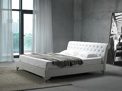 Modern Furniture  Francisco on San Remo White Leather Bed   Modern Bedroom Furniture