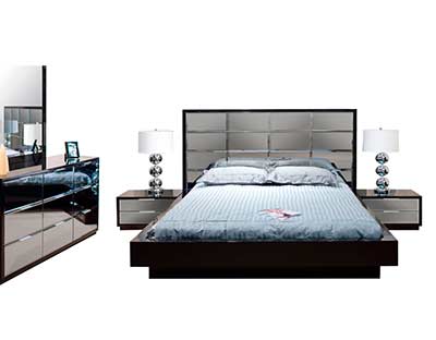 Modern Black Bedroom Mena with Mirrored Headboard