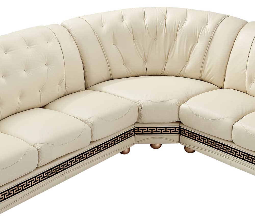 Traditional Leather Sectional Sofa Beige Rolled Arms Ef Alexus 2 