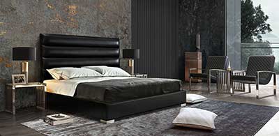 Black tufted leatherette bed DS Brigitte