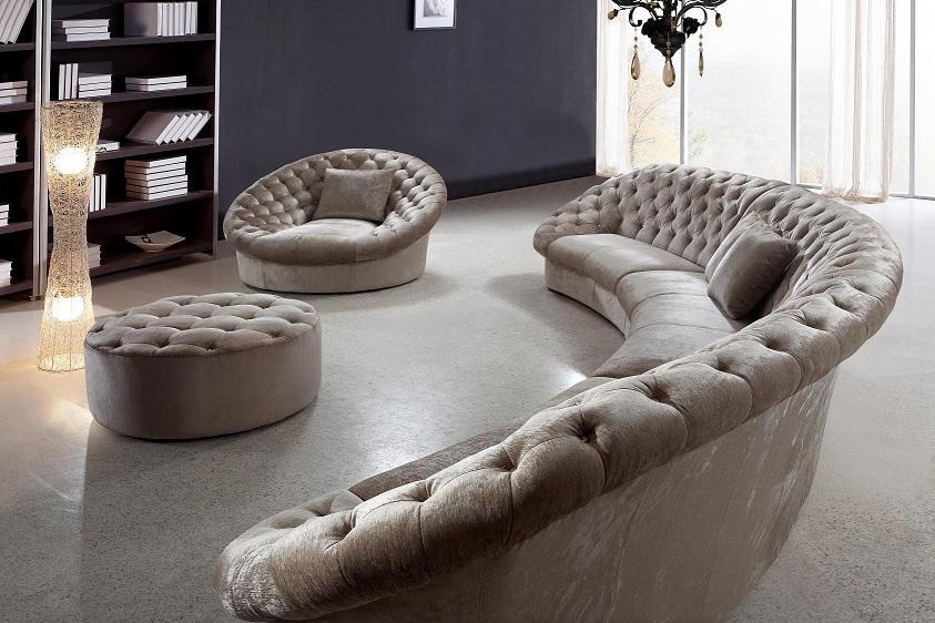 ... Sectional Sofas &gt;&gt; Leon Fabric Sectional Sofa, Chair and Round Ottoman