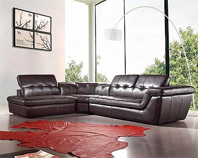 Espresso Leather Sofa Sectional VG97