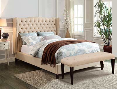 Beige Linen Platform Bed AC Fleur