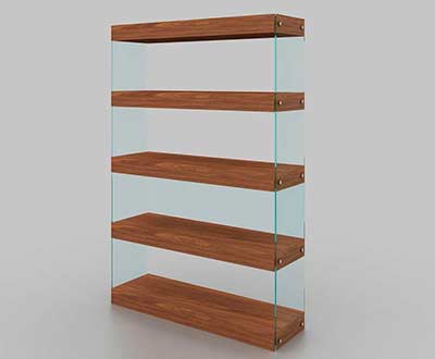 modern wall unit walnut glass shelves NJ 311