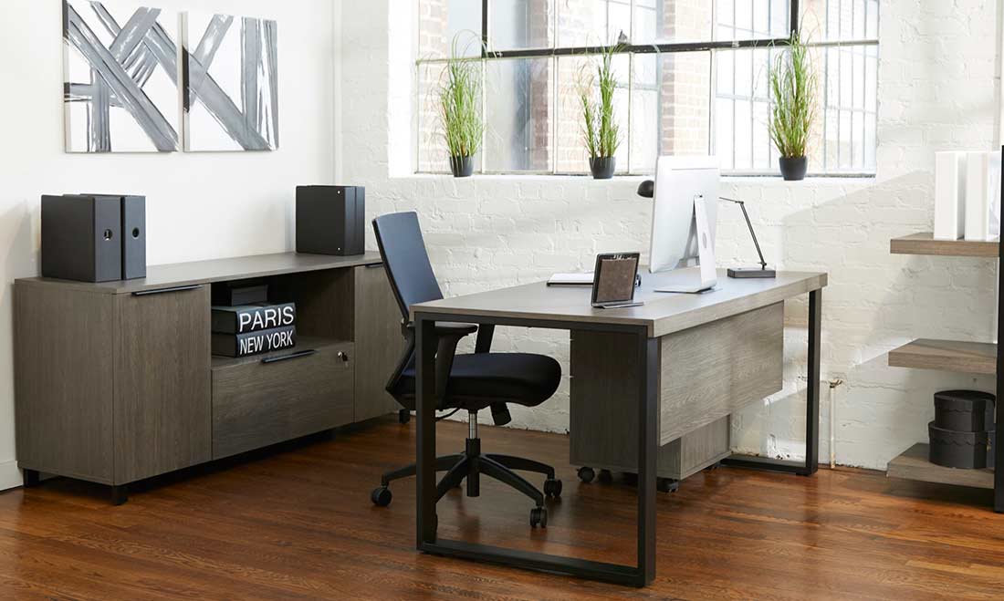 X19 Desk w/ Modesty Panel - Grey Oak 71 In