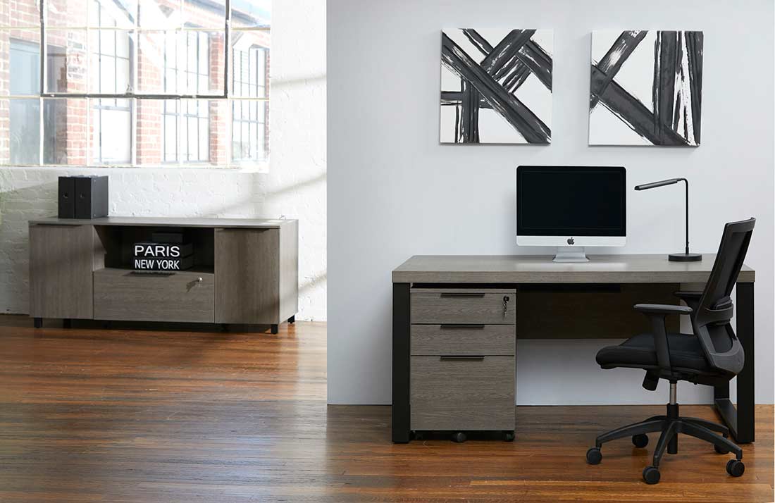 X19 Desk w/ Modesty Panel - Grey Oak 71 In