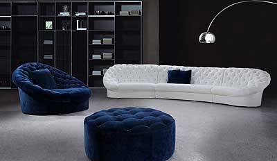 Leon Blue and White Sofa Set with Ottoman