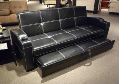 Black leatherette Queen size sofa bed Bella