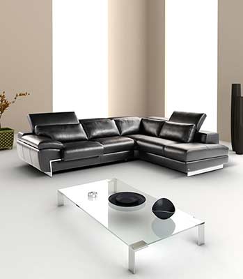 Top grain Black leather sectional sofa Zena