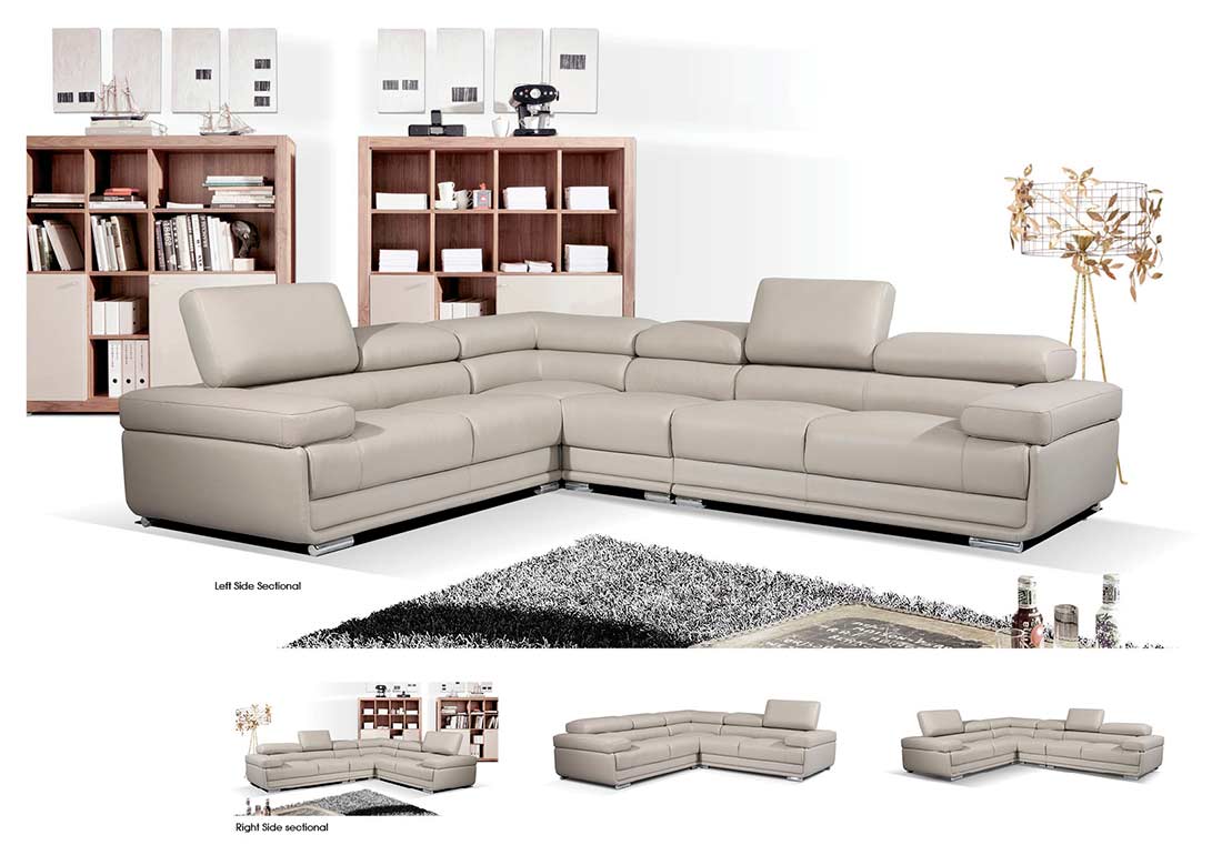 Modern Leather Sectional Sofa Gray Ef119 B 