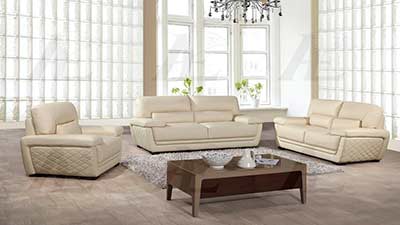 Cream Italian leather sofa set AEK 019