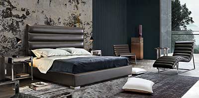 Grey tufted leatherette bed DS Brigitte