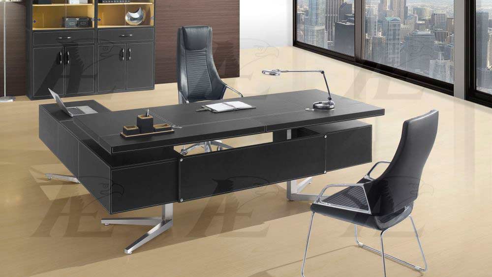 Black Faux Leather Desk Ae 01 Desks, Black Leather Desk