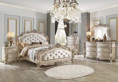 Antique White Cream fabric bed AC Gareth