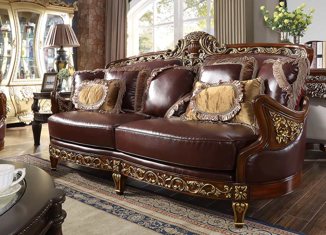 Classic leather on sale sofa set