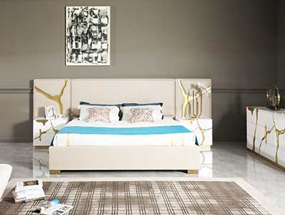 White Leather Modern Bed VG Alymer