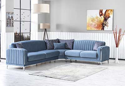 Blue Fabric Sectional Sofa Bed Nuvola