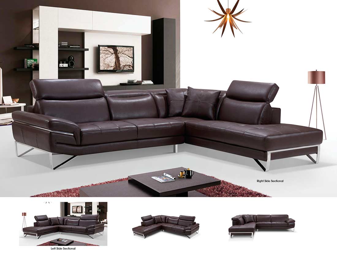 Modern Leather Sectional Sofa Brown Ef194 B 