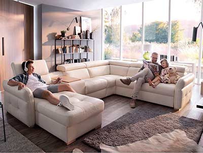 Leather Sectional Sleeper with Recliner EF Santimino