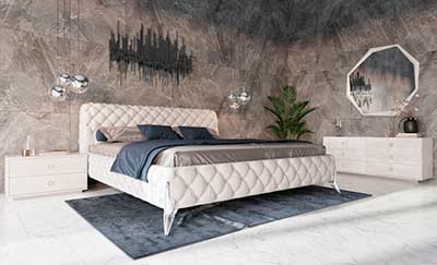 Diamond Tufted White Leather Bed VG Epic