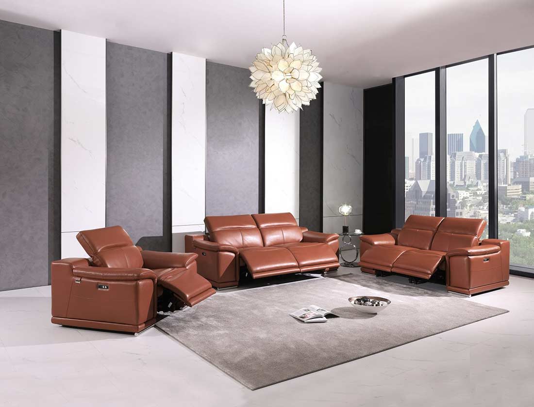 Camel leather reclining sectional deals