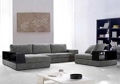 Grey Fabric Sectional with wood shelves VG Antonio