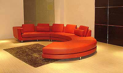Red Circle Leather Sectional