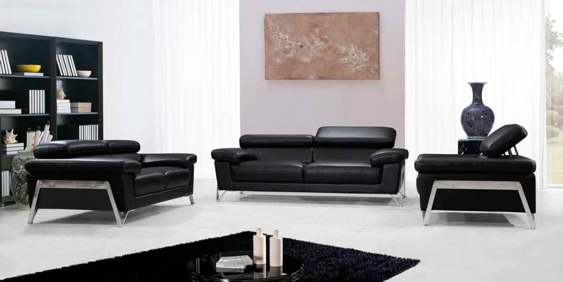 Modern Black Leather Sofa Set Vg724, Black Leather Sofas