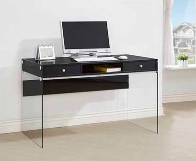 Glossy Black Modern Desk with Glass Legs CO 830