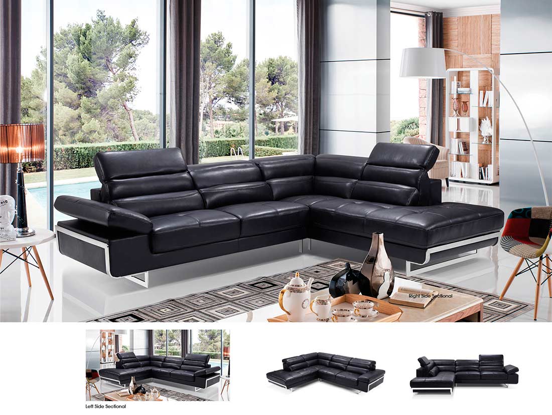 Modern Leather Sectional Sofa Black Ef347 B 