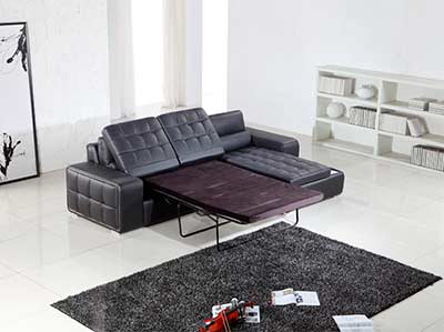 Black Leather Sectional Sofa Bed VG125