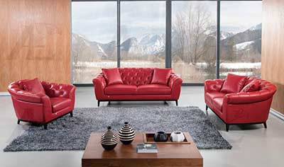 Red Italian leather sofa set AEK 093